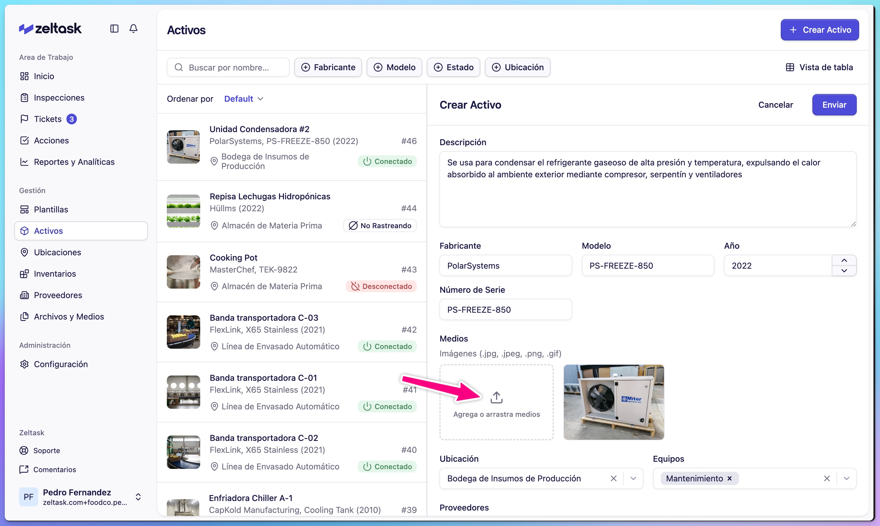 Asset form showing the Upload Images area with a sample photo